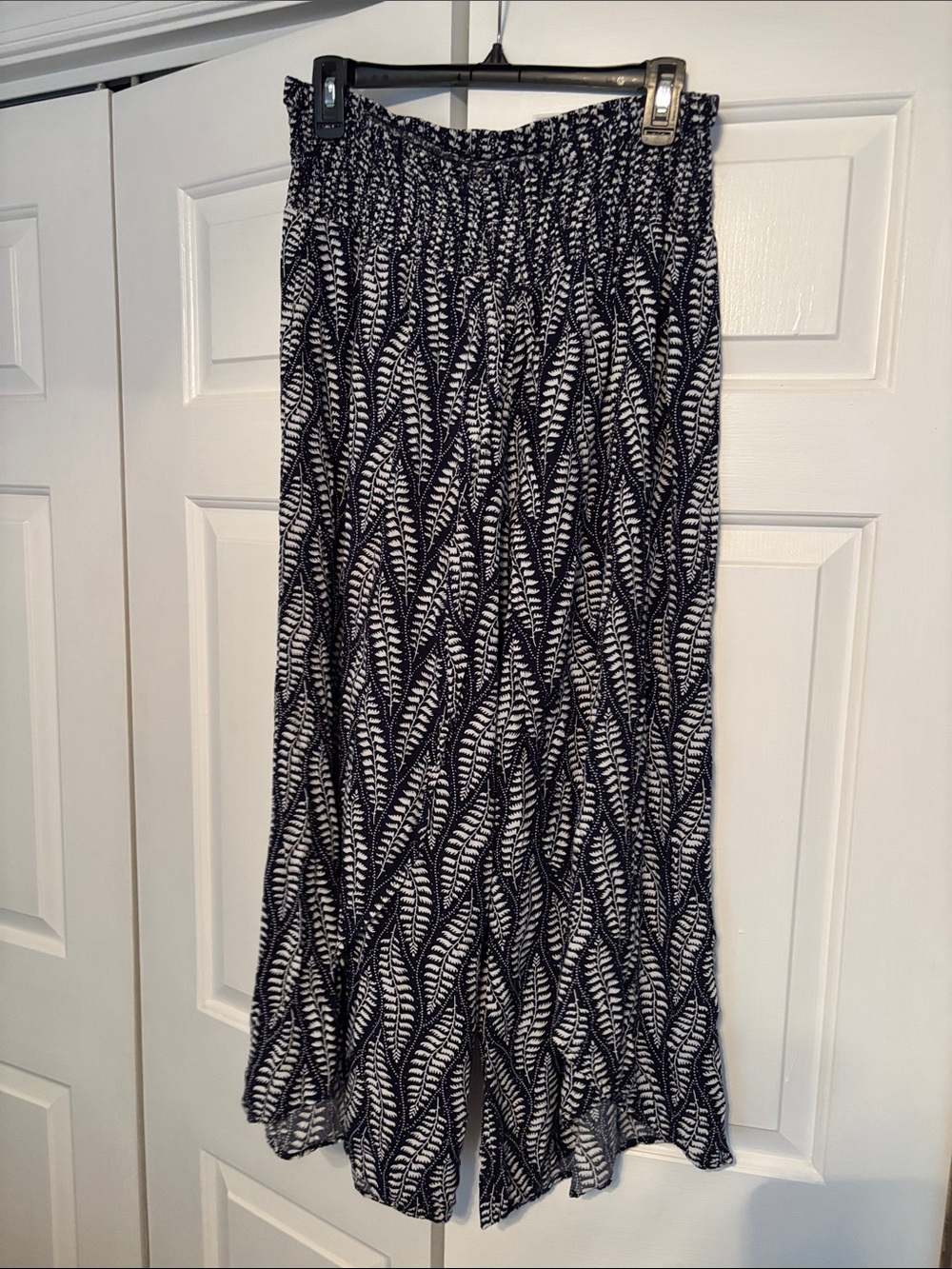 Black & White Smocked-Waist Wide Leg Pants